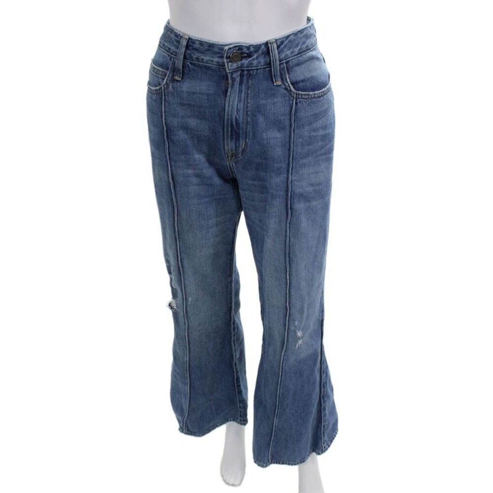 Noend Denim Womens Flared Wide Leg Jeans Blue Cotton Mid Rise Size 27